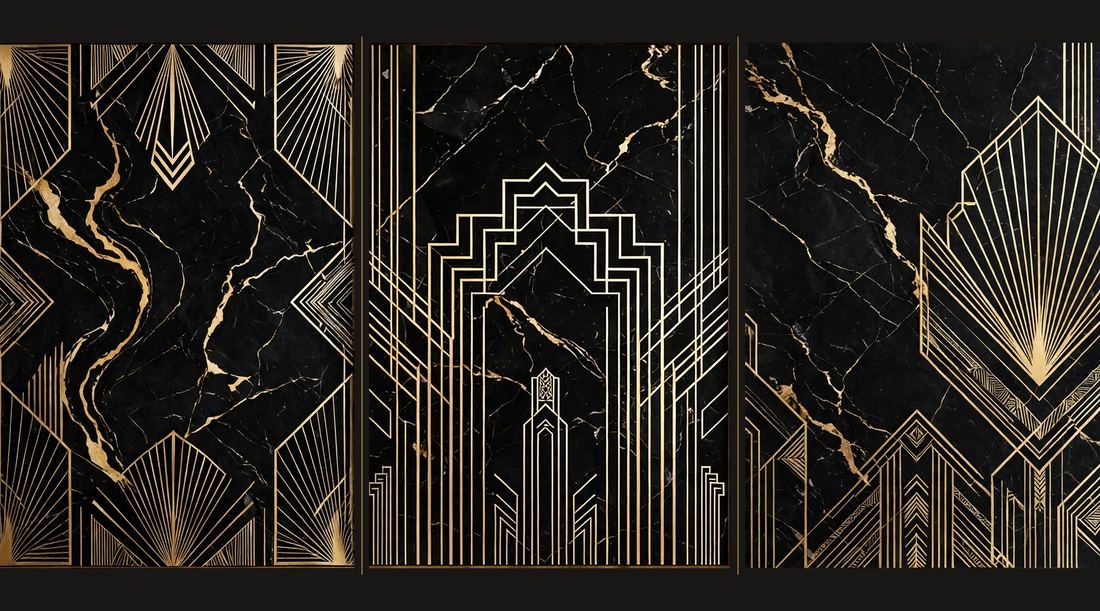 Art Deco Wall Art Set of 3, Black Gold Marble Prints, Luxury Printable Living Room Decor, Digital Download photo 5