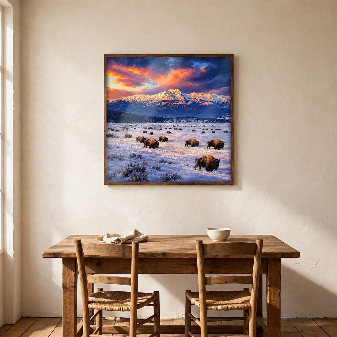Bison Wall Art Print, Winter Buffalo Herd at Sunset, Digital Download photo 4