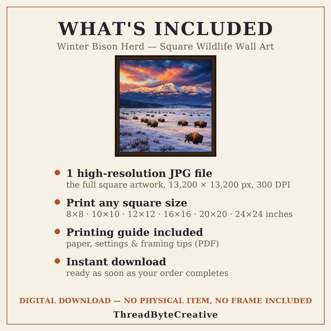 Bison Wall Art Print, Winter Buffalo Herd at Sunset, Digital Download photo 8