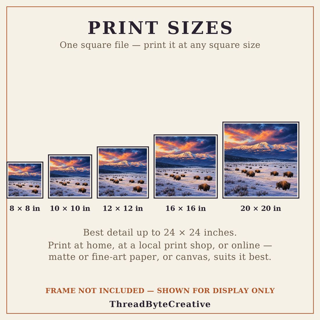 Bison Wall Art Print, Winter Buffalo Herd at Sunset, Digital Download photo 9