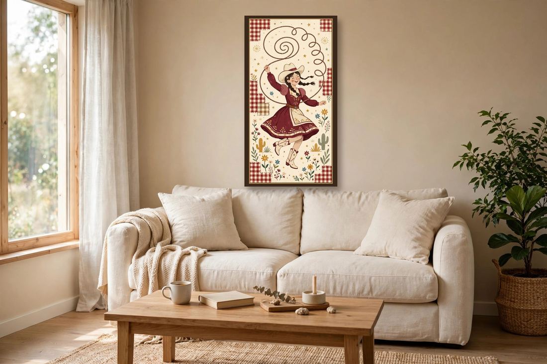Cowgirl Wall Art, Burgundy Folk Art Western Print, Vintage Cowgirl Decor, Southwestern Wall Decor, Gift for Cowgirl Home photo 2