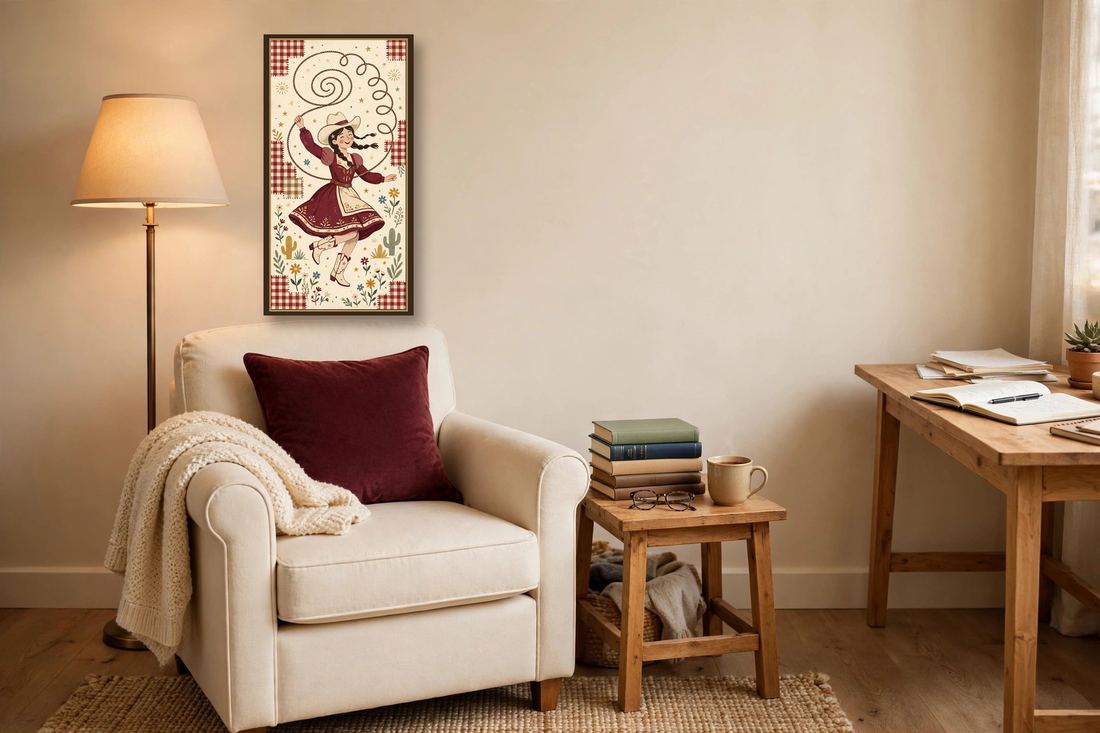 Cowgirl Wall Art, Burgundy Folk Art Western Print, Vintage Cowgirl Decor, Southwestern Wall Decor, Gift for Cowgirl Home photo 6