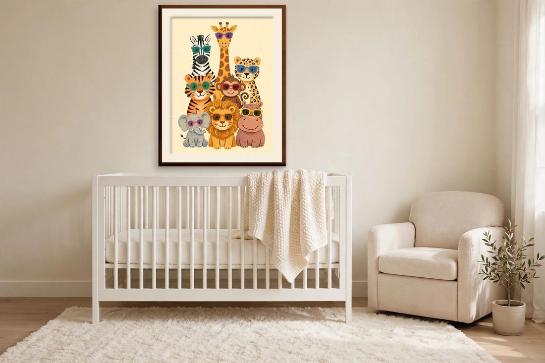 Safari Nursery Wall Art, Funny Safari Animals with Sunglasses Print, Kids Room Decor, Digital Download photo 2