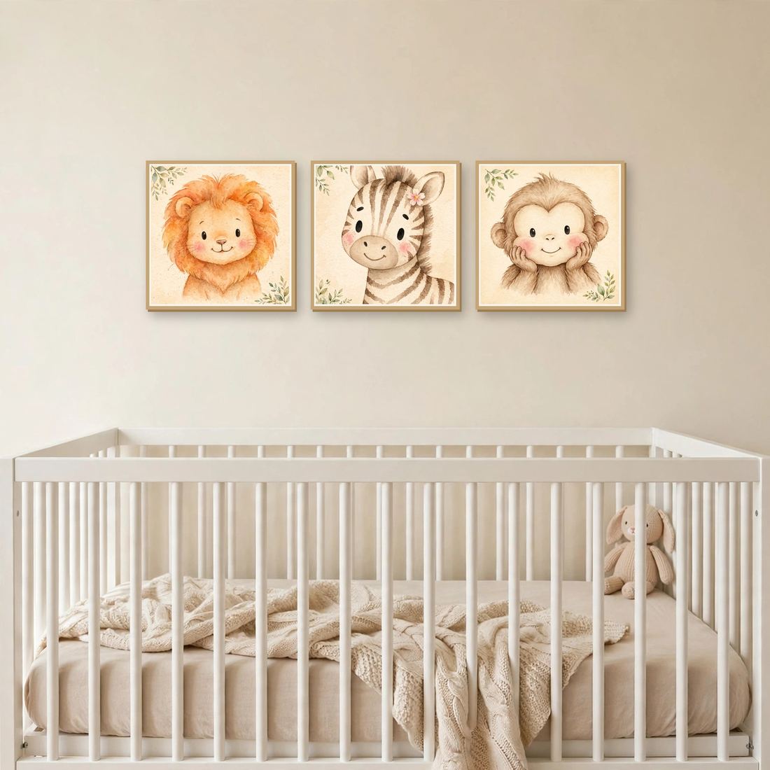 Safari Nursery Wall Art Set of 3, Baby Animal Prints, Digital Download