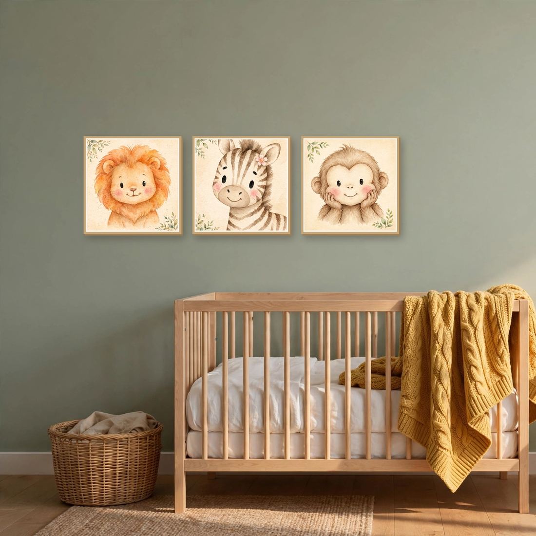 Safari Nursery Wall Art Set of 3, Baby Animal Prints, Digital Download photo 2