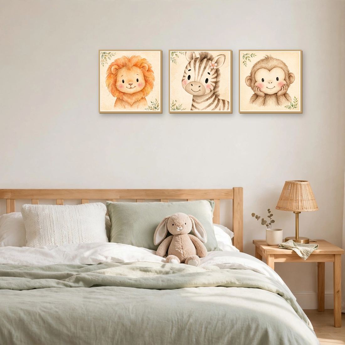 Safari Nursery Wall Art Set of 3, Baby Animal Prints, Digital Download photo 3
