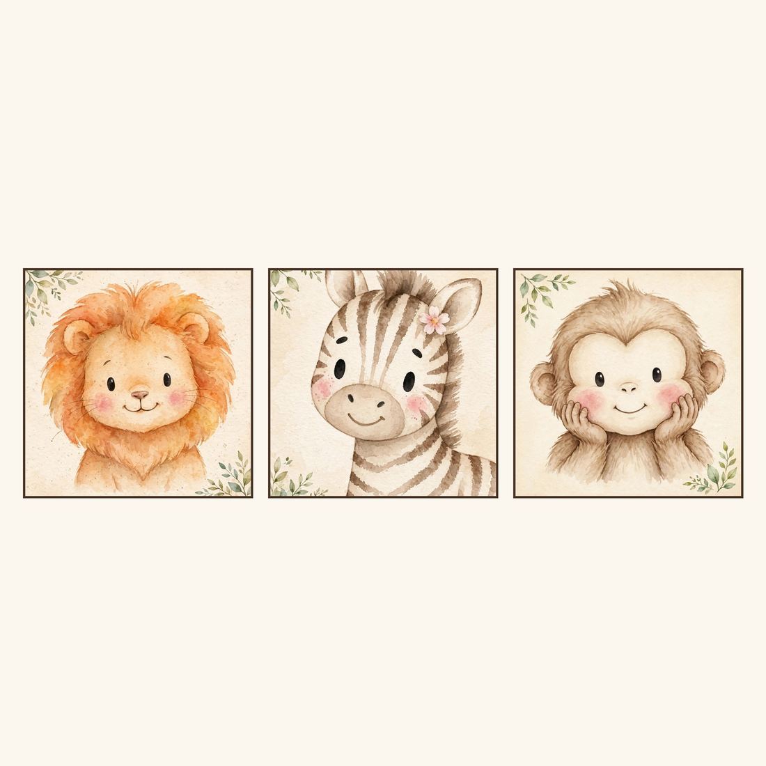 Safari Nursery Wall Art Set of 3, Baby Animal Prints, Digital Download photo 10
