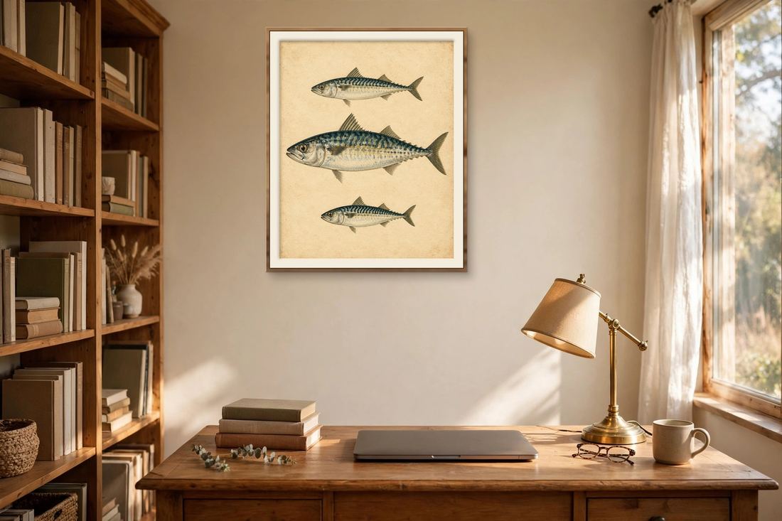 Vintage Fish Print, Antique Mackerel Illustration, Nautical Coastal Wall Art Printable, Gift for Fisherman photo 6